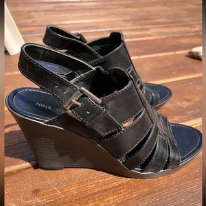 Nine West Black Wedge Sandals
